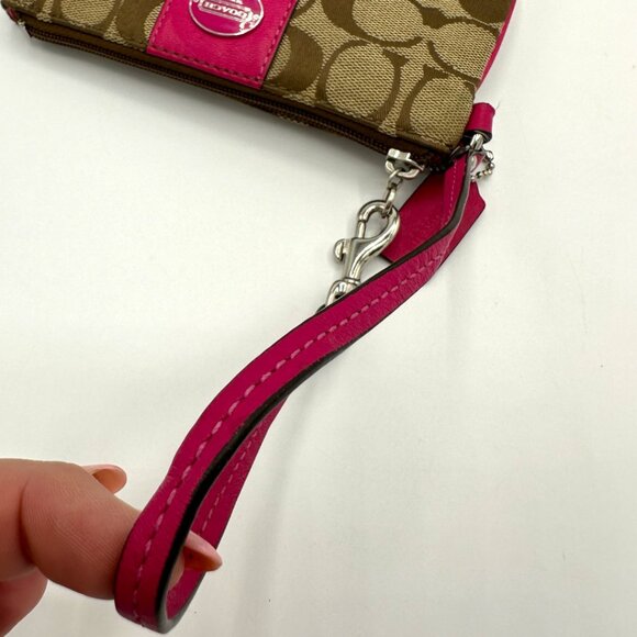 EUC Coach Canvas and Leather Signature Wristlet with Hangtag - Tan/Pink - Picture 10 of 13